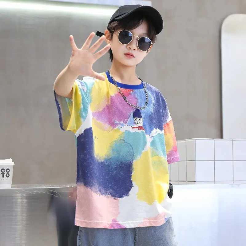 Summer Tie-Dye Cool Kids Boy Casual Tops Print Trendy Childrens T-shirt Short Sleeve Teenager Tees Cotton Tshirt 4-14 Years Old T250603