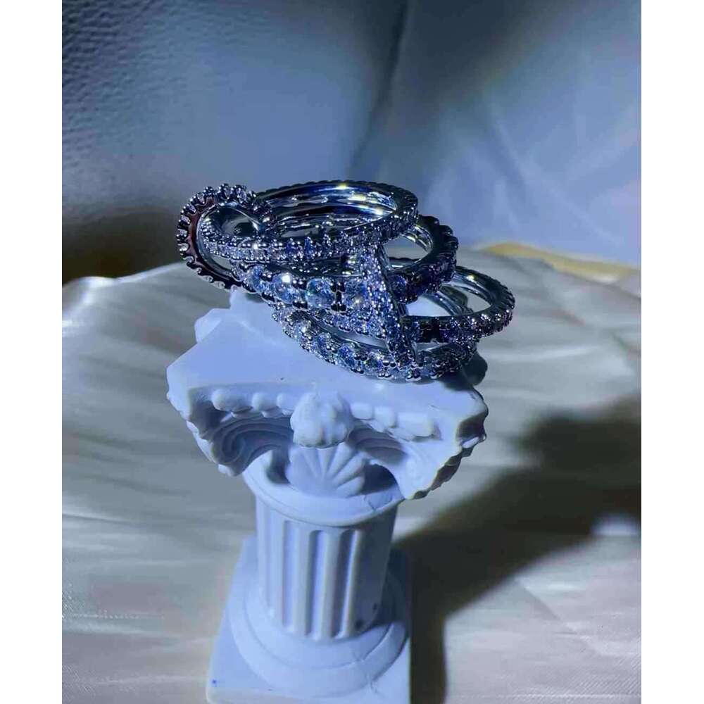 New 4-Ring Stacking Inlaid with Full Zircon Couple Rings Exquisite Fashion Jewelry