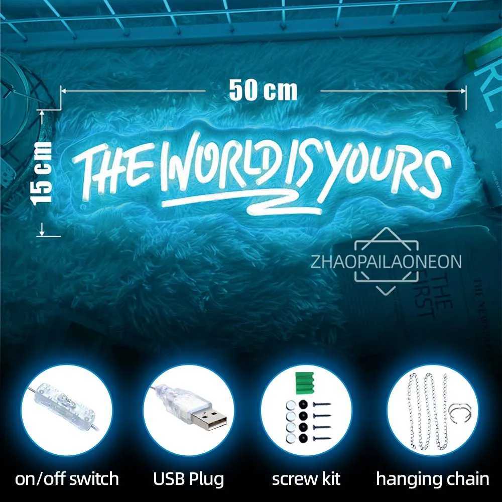 Neon Sign The World Is Yours Neon LED Sign Boy Girl Bedroom Game Room Decor Wall Hanging Neon Lights Personalized Gift Birthday XJ250602