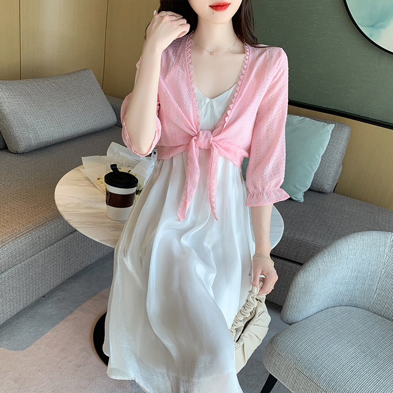 K910 Small shawl jacket for women 2024 spring and summer new small vest versatile chiffon sun protection clothes ultra-thin short exterior cardigan