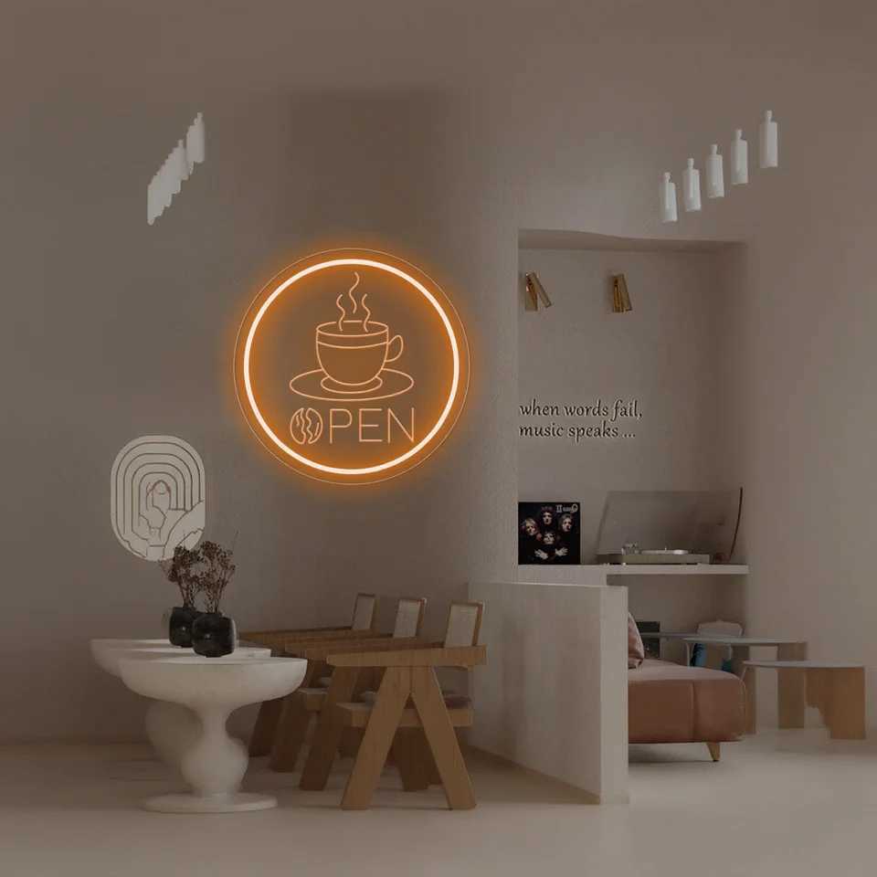 Coffee Open neon sign LED Neon Light for Cafe Cafeteria Restaurant luminous business signs Home Kitchen wall decorations lights XJ250602