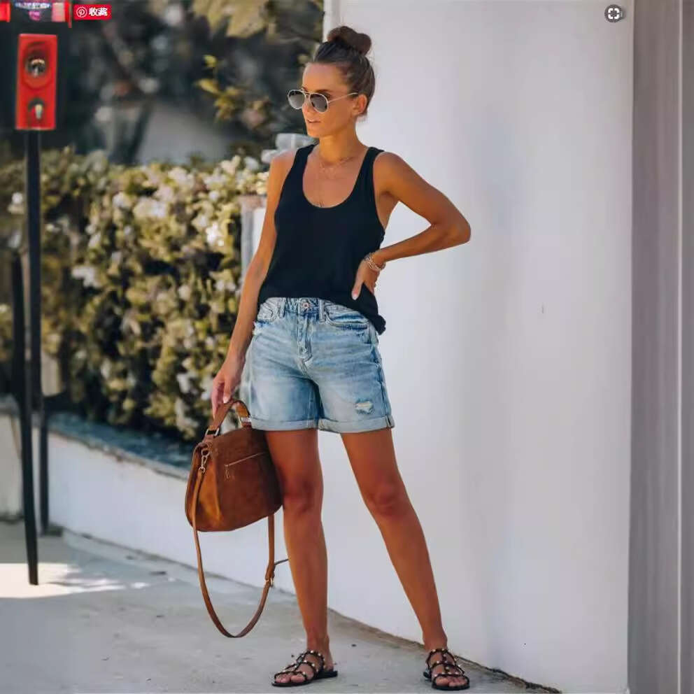 Denim Shorts Jeans Shorts Fashion Women Ladies Pocket Denim Shorts Ripped Short Jeans