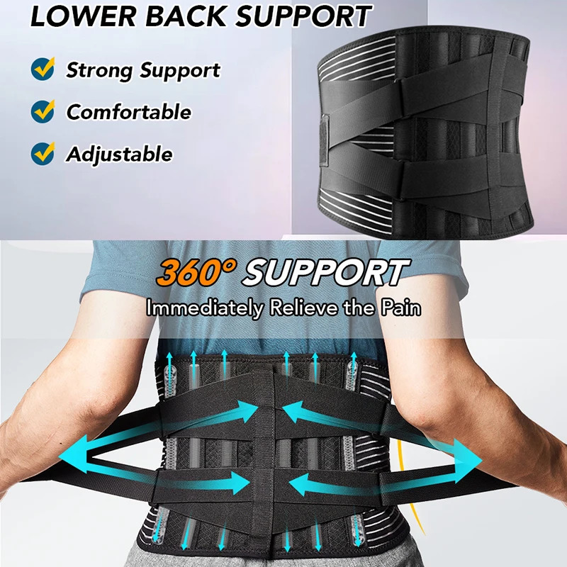 Back Lumbar Support Belt Men Spine Decompression Waist Trainer Adjustable Back Brace for Lower Back Pain Relief with 6 Stays 250528