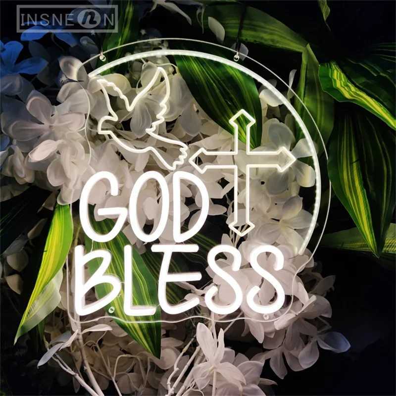 God Bless Neon Signs with USB 3D Engraving LED Wall Decor Lights for Party Home Neon Lighting Sign Baptism Decoration GiftXJ250602