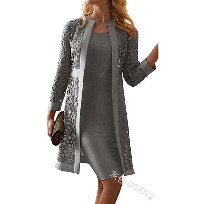 New Women's Fashion Lace Cardigan Dress Two-Piece Set B5
