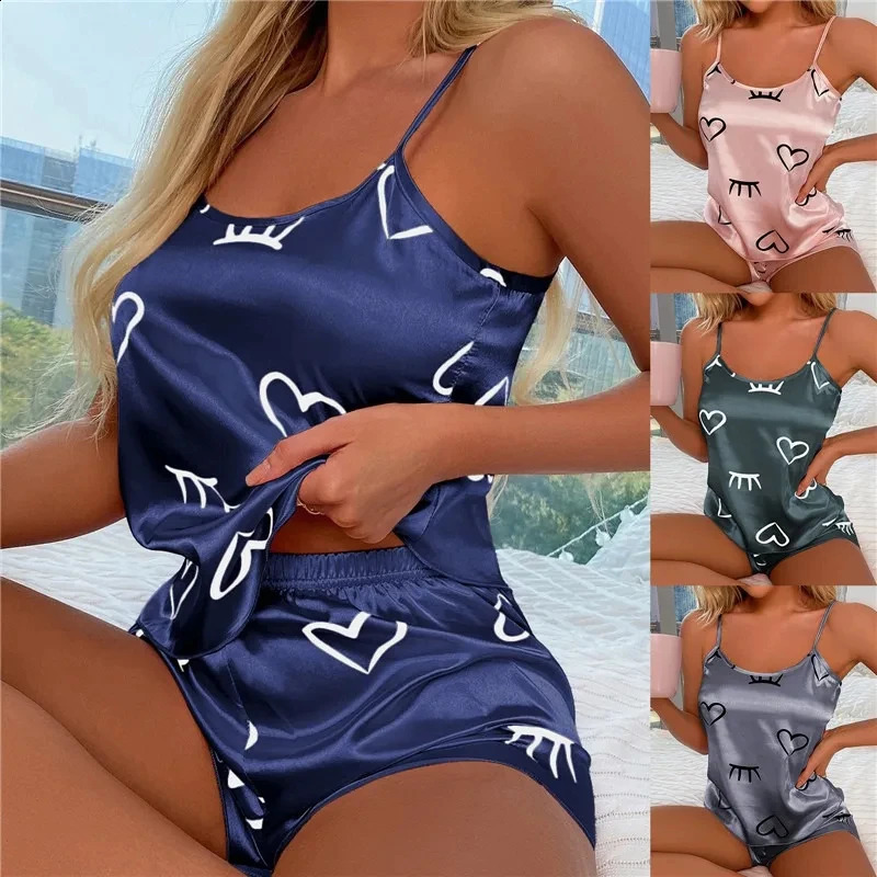 Women Ice Silk Pajamas Sleepwear Pajama Set Camisole Shorts L XL XXL Gray Pink Low Cut Comfortable Casual Summer 250530