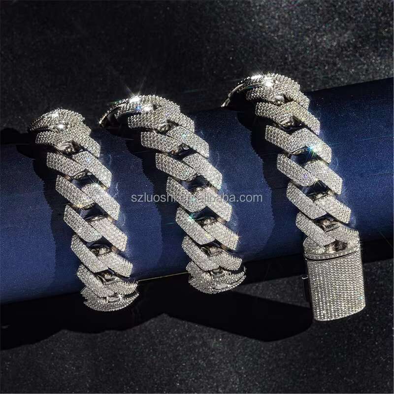 925 Sterling Silver Simulated Diamond 15mm Hip Hop Iced Out Chunky Miami Cuban Link Chain