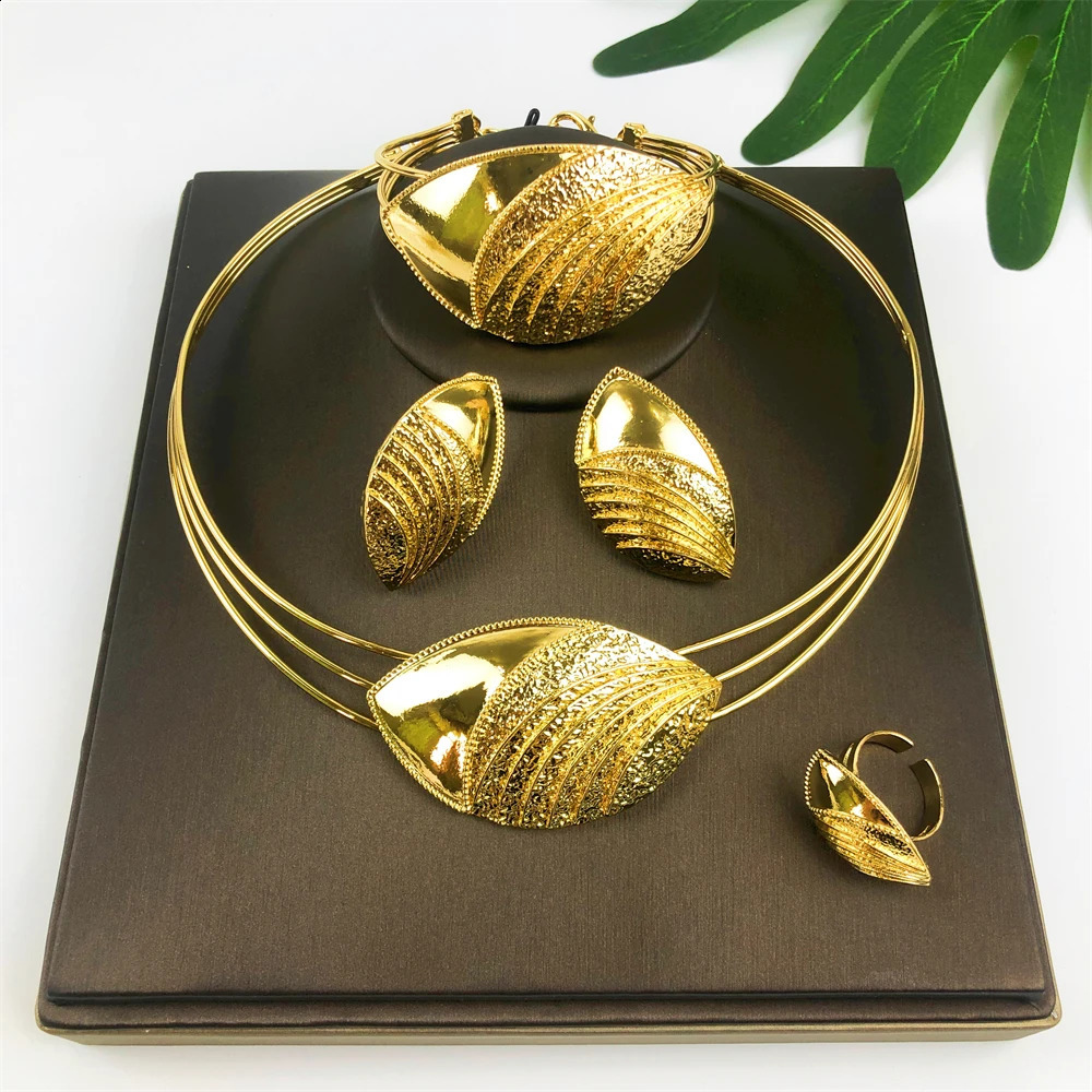 ESALE Selling Dubai Earrings Pendant Necklace Jewelry Set Nigerian Gold Color Jewelry Sets For Women Wedding Party 250530