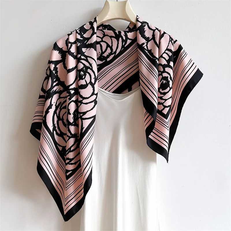 Print Headcloth Flower Square Shawl Popular 90X90cm Bandana Kerchief Luxury Sunscreen Silk Scarves Wraps Muffler Hijab Hairband W250602