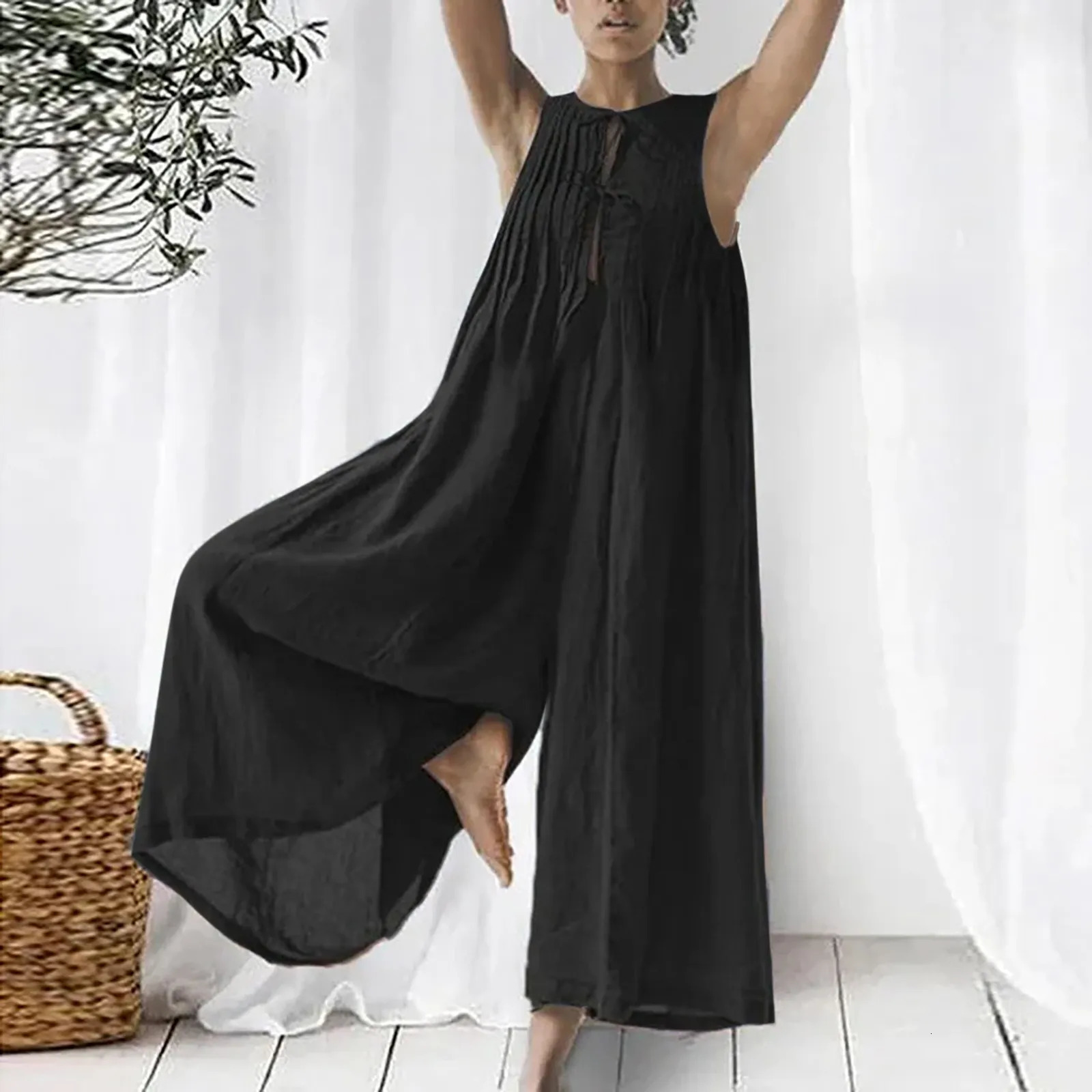 WomenS Summer Retro Casual Oversize Jumpsuit Chiffon Loose Wide Leg Jumpsuit Long Baggy Overall Trousers Jumpsuit Women 250603