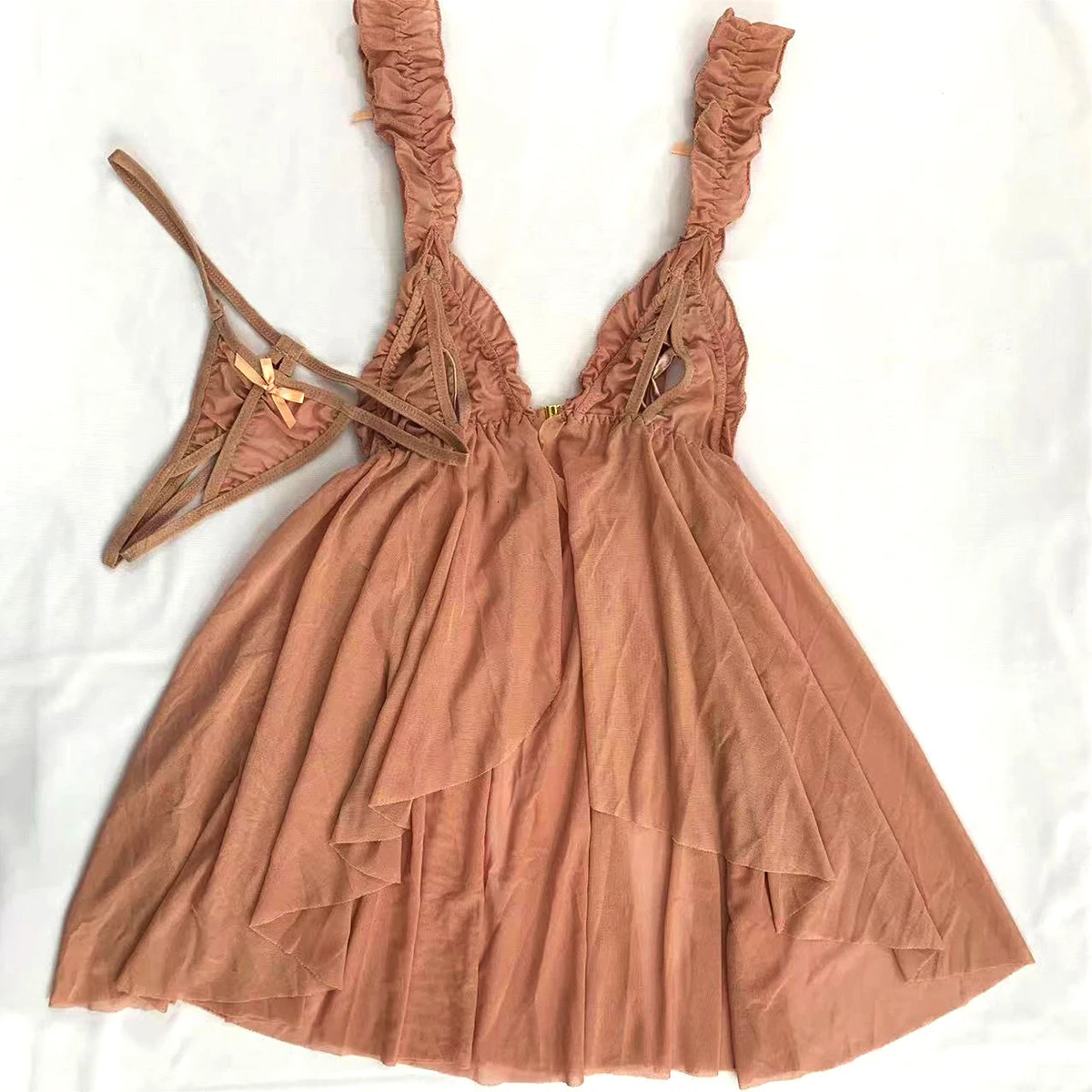 In Sexy Lingerie Women Set Sleepwear Sling Lace Mini Dress Open Bra Nightgown Transparent Pajama 2 Pcs Top And G-string 250603