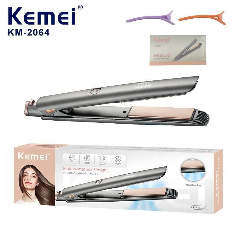 Kemei KM-2064 Multifunctional Hair Straightener & Curling with LCD Display Professional Styling Flat Iron for Women