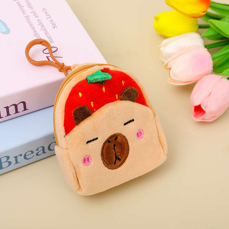 Fruit Style Capybara Cute Cartoon Plush Coin Purse Lipstick Storage Square Small Backpack