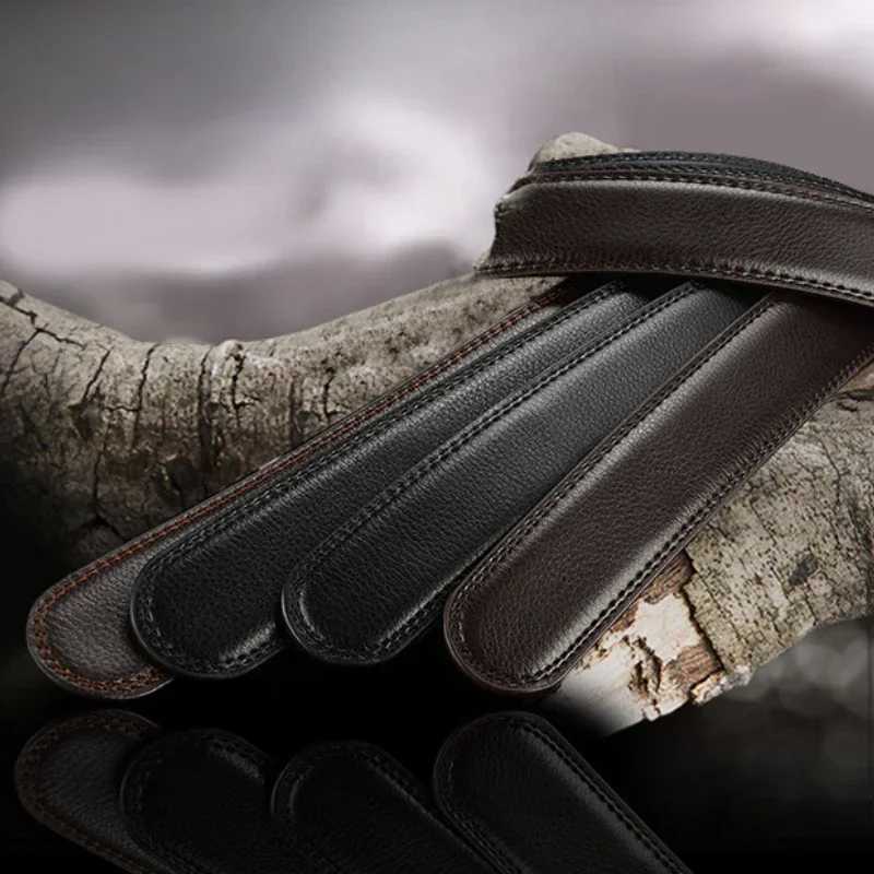 3cm 3.5cm New Fashionable Good Quality Luxury Genuine Leather No Buckle Belt Business Mens Automatic Buckle Cowhide Waist bandXJ250602