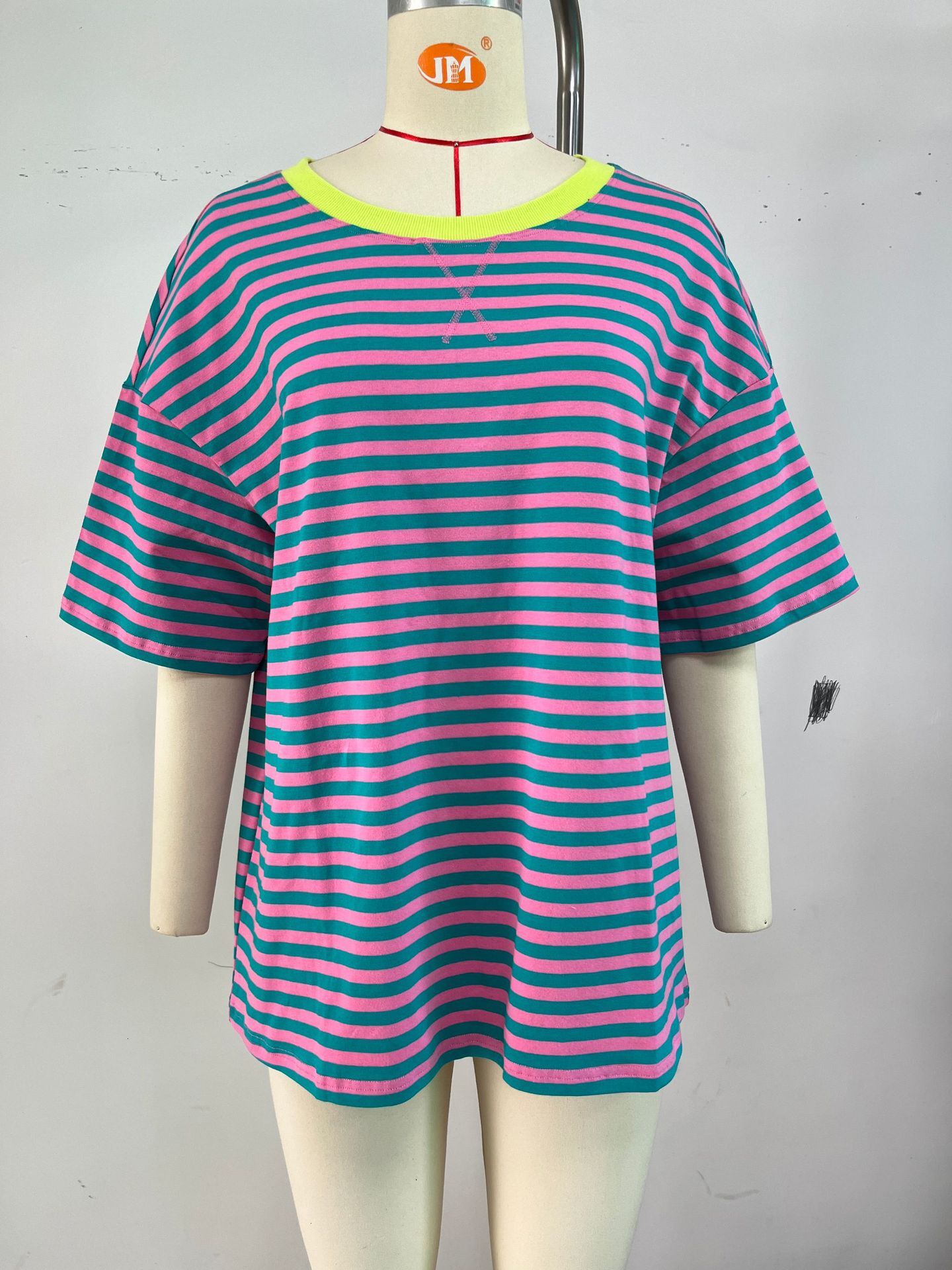 Luxury Designer Clothing, Fashionable Striped Color Block Loose Short Sleeved Women's T-shirt Top In Stock 2025 New Designer Short Sleeved Shirt