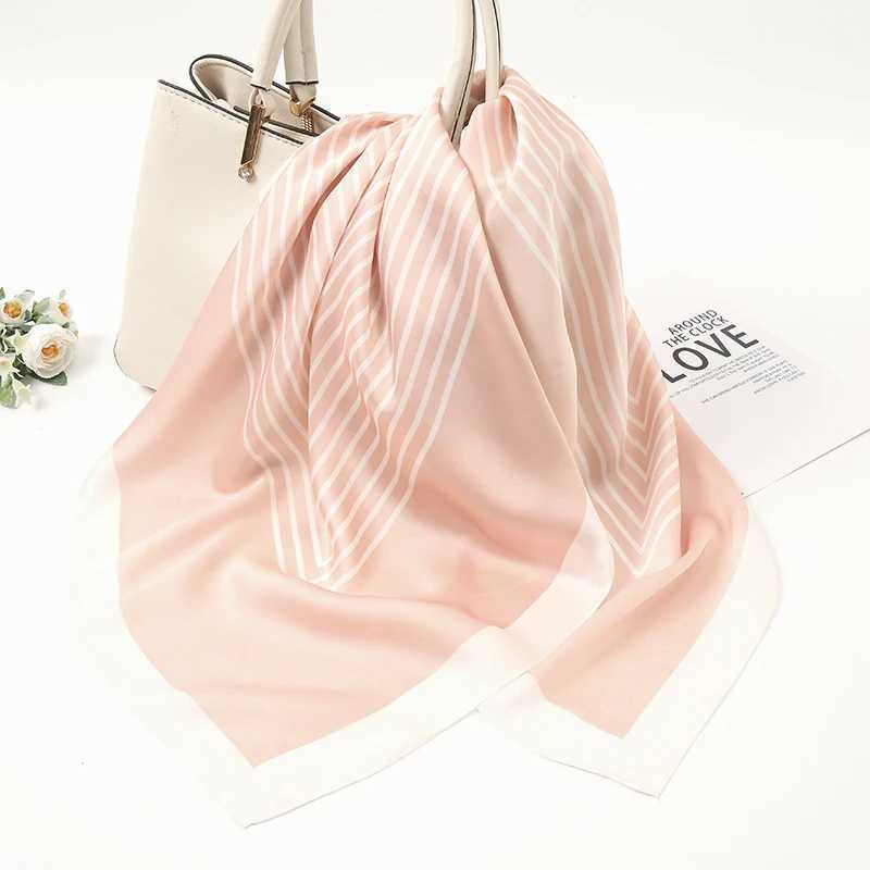 2024 New Striped Printed Hijab Silk Satin Square Scarf Muslim Women Hijab Soft Bandana Headscarf Summer Thin Shawl Headband W250602