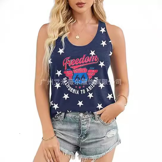 women's wear 2024 Summer Women's New Independence Day American Flag Print Tank Top