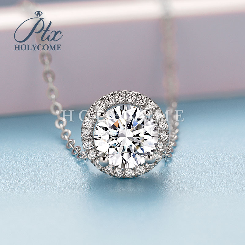 Fashion halo Round Brilliant Diamond Pendant Necklace 925 Sterling Silver Rhodium Plated 1CT D Color VVS Moissanite Jewelry for Women