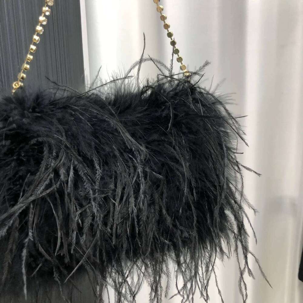 Handmade Ostrich Feather Evening Fashion Metal Rhinestone Chain Shoulder Bags Prom Party Clutches For Women Clutch