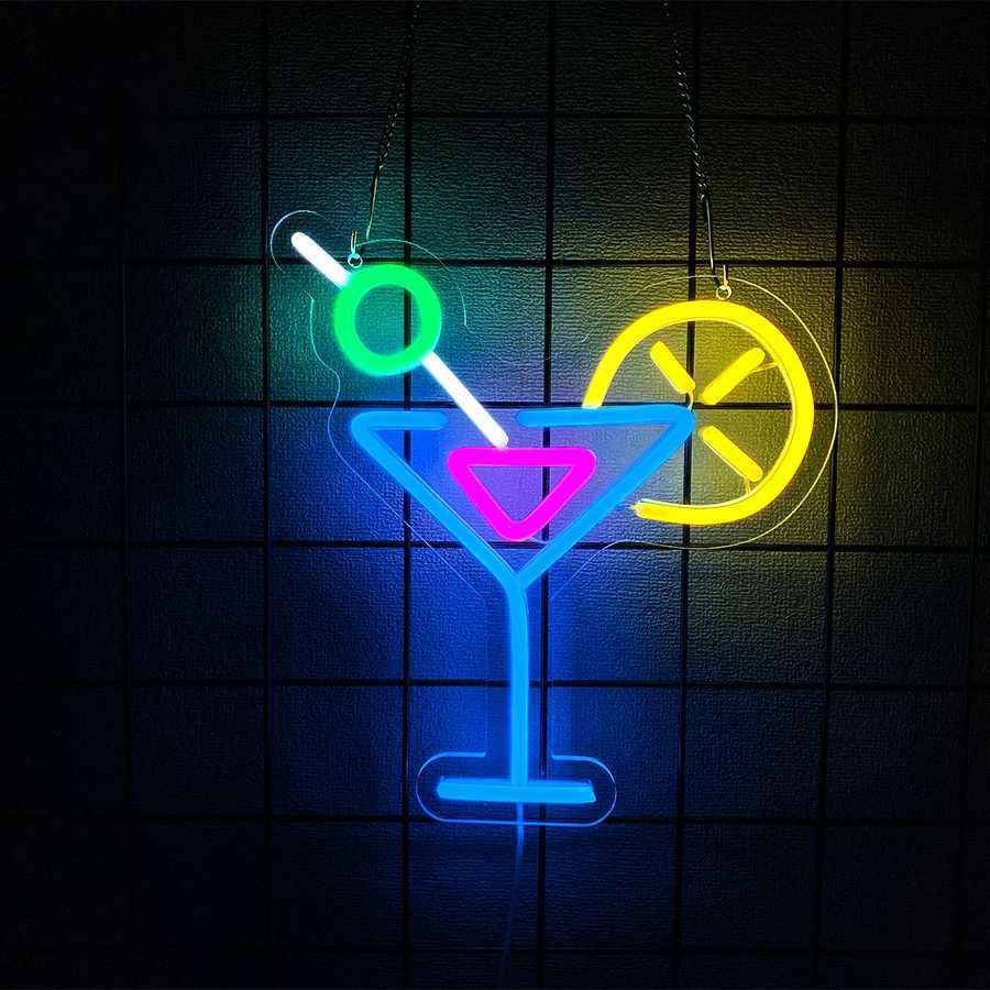 Cocktail Series Neon Signs Wine Glass LED Wall Lamp USB Power Supply Light Used for Bedroom Bar Club Entertainment Art Decor XJ250602