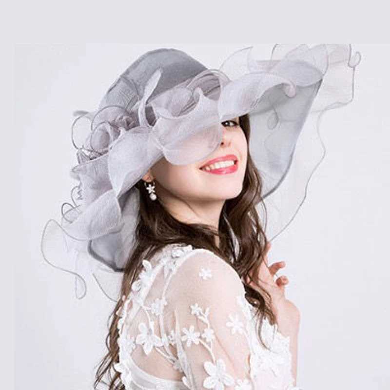 Womens Sheer Organza Wedding Hat with Wide Brim Veil - Elegant Kentucky Derby Church Hat for Bride Mother of Groom Formal Party W250602