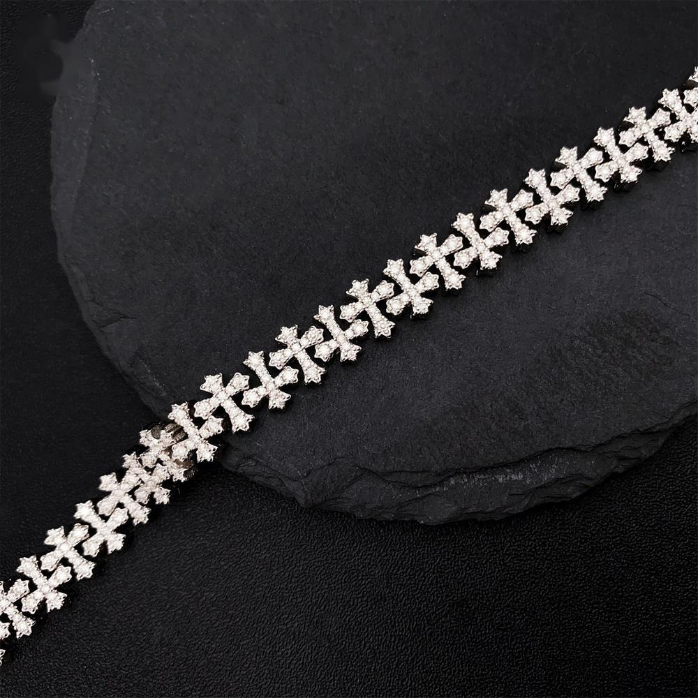 New Arrivals Hip Hop Iced Pass Tess VVS Moissanite 925 Silver Cuban Link Bracelet 8.5 MM Cross Design Cuban Bracelet Unisex