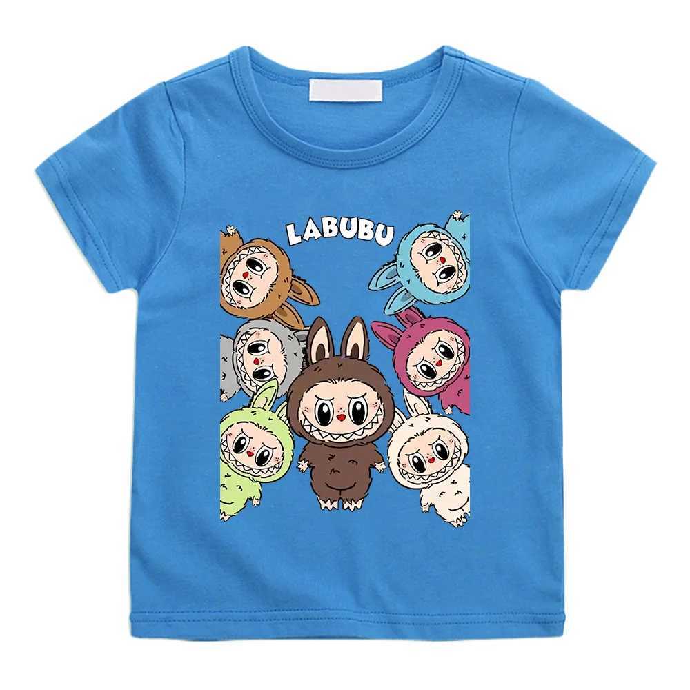 Labubu Plush Toy T-shirt Pure Cotton Cute Doll Cartoon Tee-shirt Children Kids Funko Pop T-shirt Camisetas Casual Soft Kawaii Top T250603