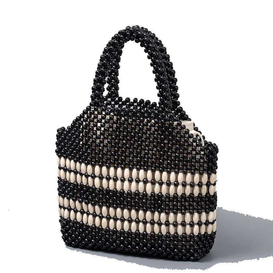 Summer Wooden bead totes holiday beach hollow out bag Leisure travel handbag hand woven patchwork clutch purses for woman party