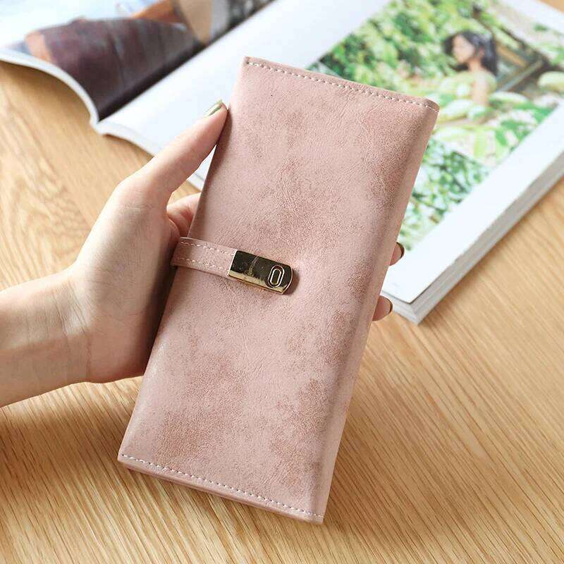 Long purse women Europe and the United States retro frosted magnetic buckle women's folding bag multi-card card can be expanded