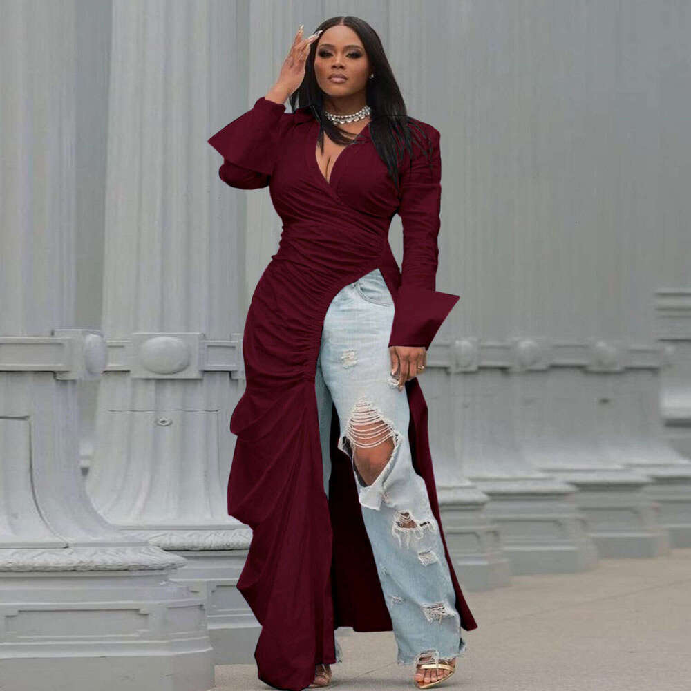 Sexy European and American deep V side opening slim fit dress, nightclub skirt, 2025 versatile new trend clothing ins