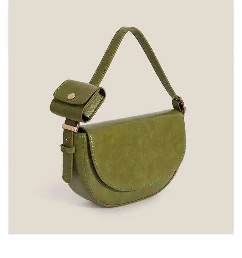 Women's Designer JIAERDI Vintage Green Shoulder Women High Street Leather Casual Saddle Bag Handbag Female Retro Solid Crossbody Bags Ladies