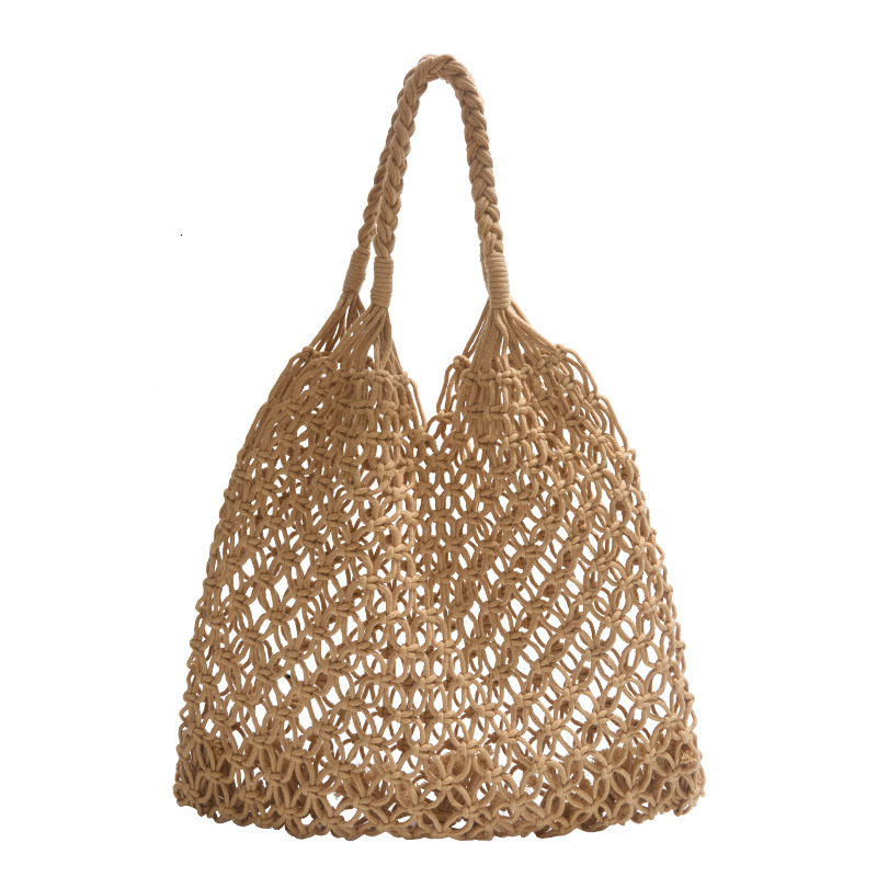 designer Casual Large Capacity Cotton Woven Bag New Hollow Out Straw Bag Tote Bag Single Shoulder Vacation Style Beach Bag for Women