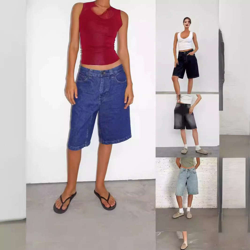 Loose Non-Stretch Denim Mid-Length For Women, Cropped Pants B5