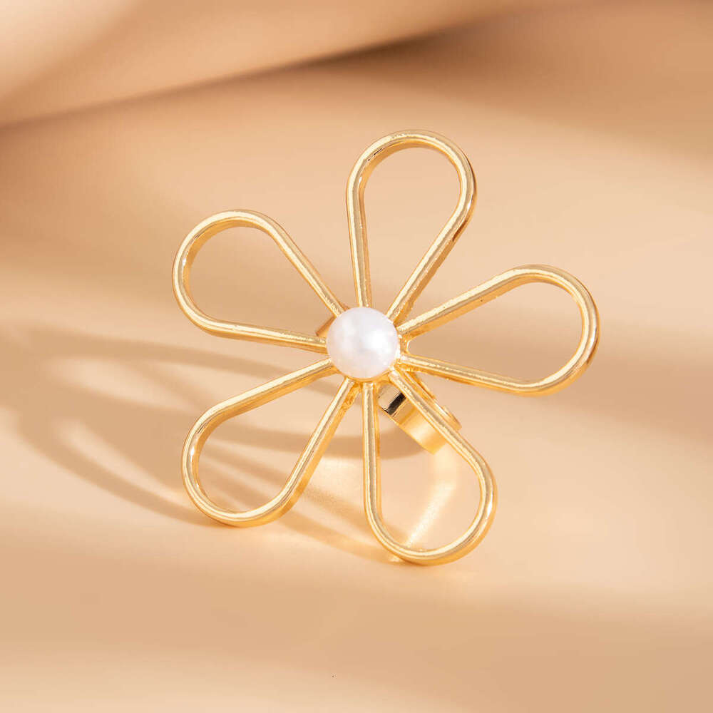 Jewelry Layered Irregular Alloy Rings INS Style Inlaid Pearl Branch Shape Ring Set
