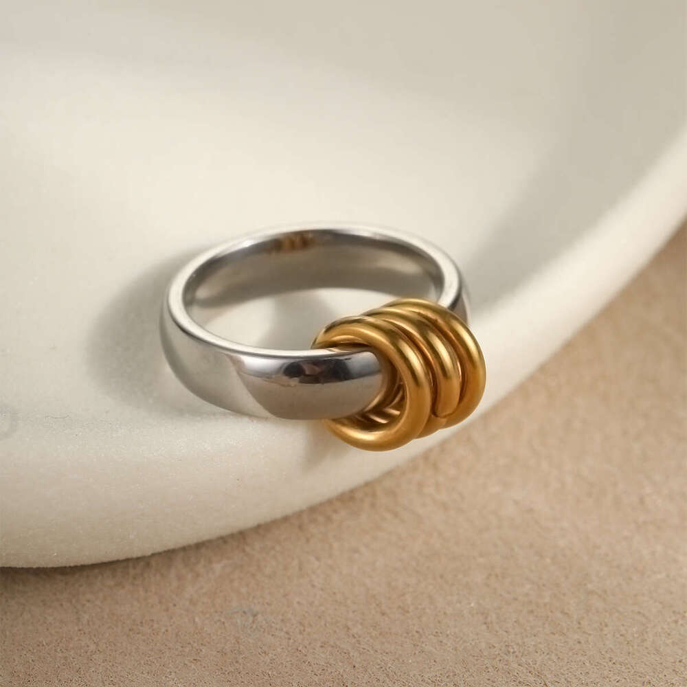Multi-layer Stacking Metal Texture INS Style Fashion Stainless Steel Gold-plated Personality Rings