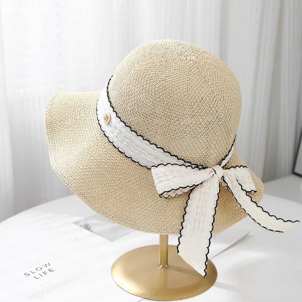 Womens 2025 Bow-trim Fisherman Hat Spring Summer Sunshade Foldable Travel Beach Sun Hat Holiday Fashion Accessories New W250602