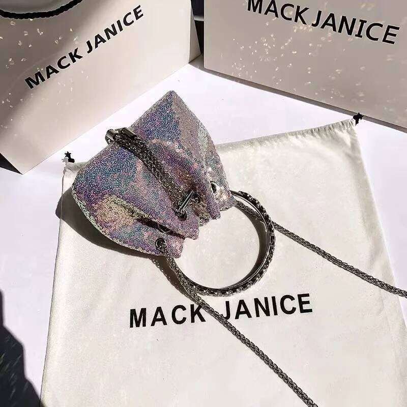 Wedding Party Clutch Purse String Bucket Glitter Shiny Sequins Evening Women's Handbag Female Shoulder Crossbody Bag