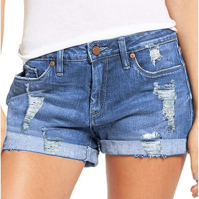 Denim Shorts Jeans Shorts Elastic Ripped Cuffed Denim Shorts For Women Ripped Short Jeans