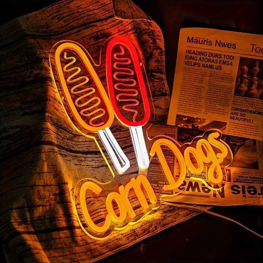 Corn Dog Neon Light LED Neon Sign Wall Decor for Kitchen Bar Game Room Restaurant Shop Store USB Powered Gift for Kid Friend XJ250602
