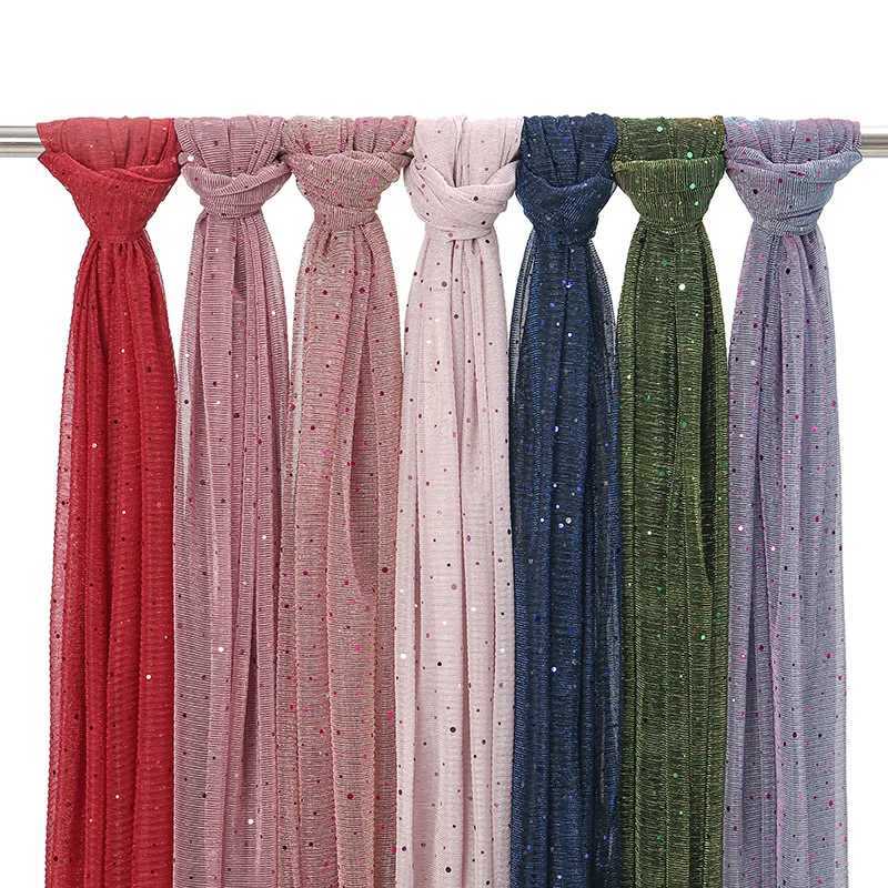 New Sequin Gold Silver Thread Women Scarf Girls Summer Solid Sunscreen Thin Scarves Soft Foulard Shawl Casual Female Wrap Shawls W250602