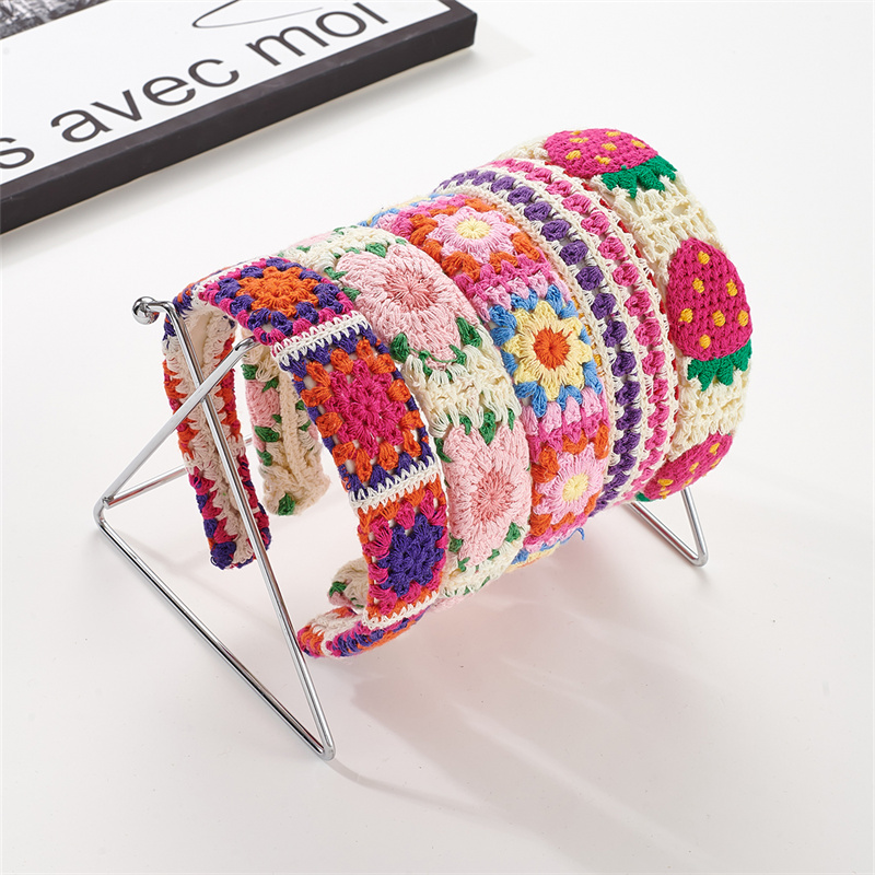 New holiday style knitted hair bands flowers hollow women's French headband rustic style hair accessories