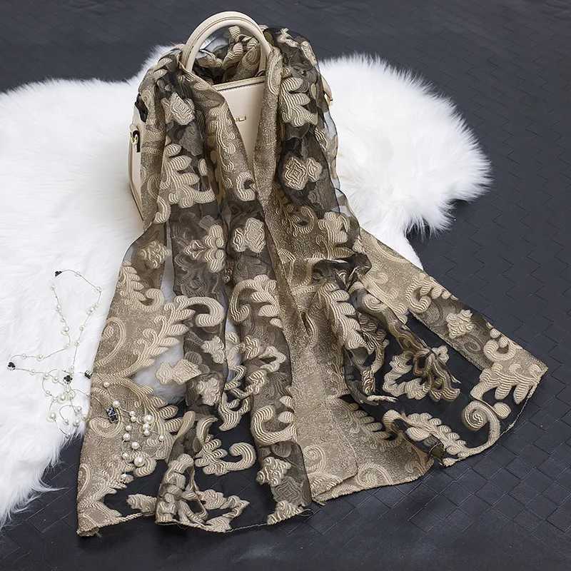 Spring and Summer of the New-style Organza lace Splicing Scarf Female cut silk Scarf Cashew Flower Pattern scarf W250602