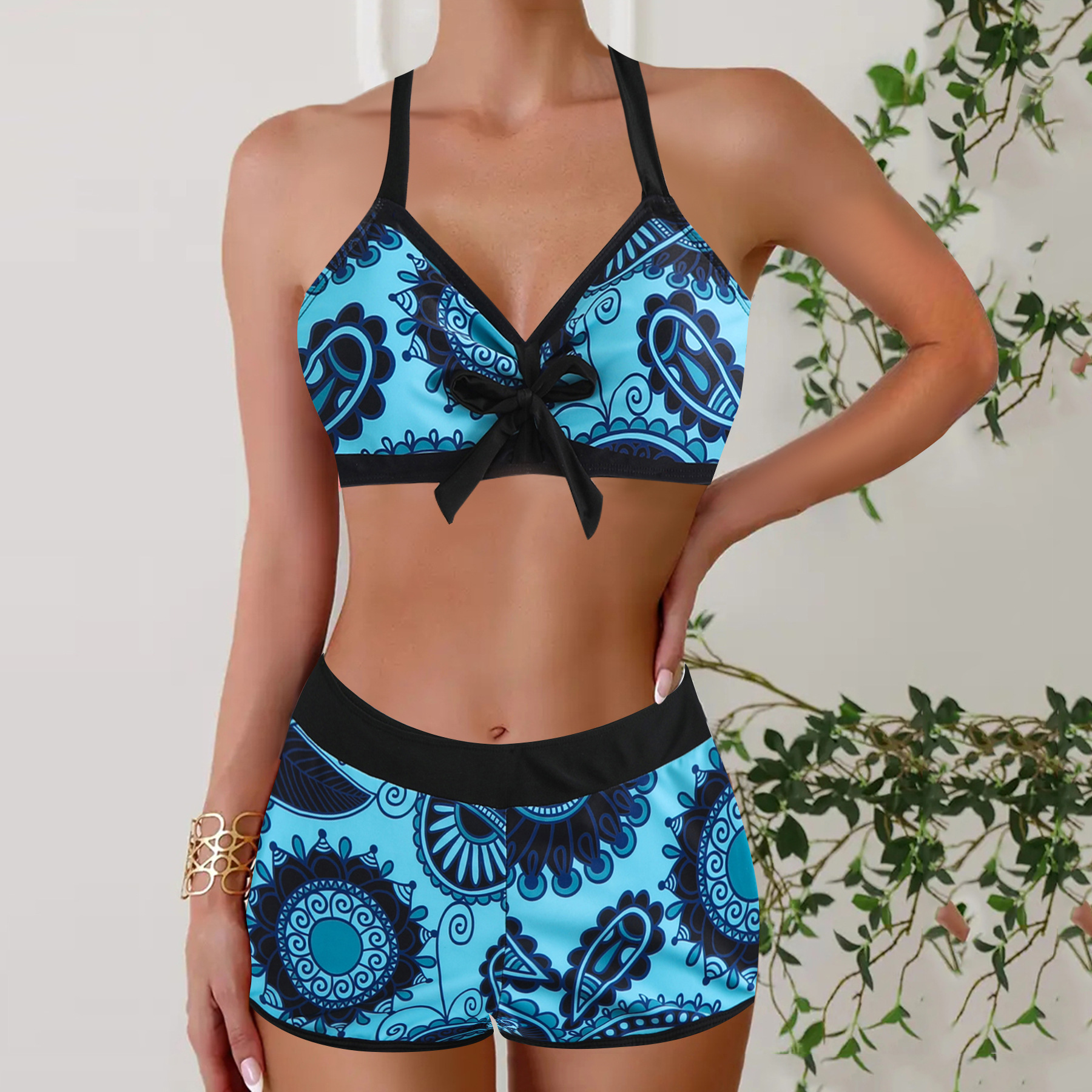Outdoor Summer Beach Sexy Womenfree Shipping 2025 New Designer Shoes 2025 New Women's Split Printed Bikini Swimsuit High Waist
