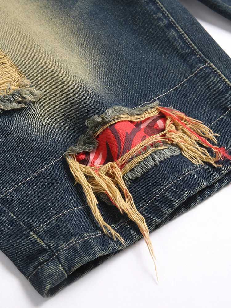 Summer Mens Denim Shorts with Ripped Holes 5 Points Fashion Pan Cross-Border Foreign Trade Mens WearT250603
