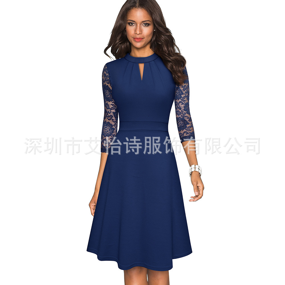 women's wear Women's Autumn Winter New 2025 Hollow Out Stand Collar OL Commuter Large Swing A-line Dress