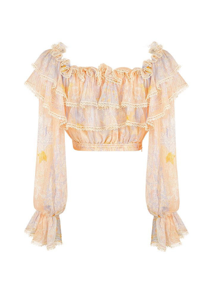 2025 new spring and summer women's T-shirt spring and summer new French ruffle edge off shoulder elegant top fairy style designer temperament one