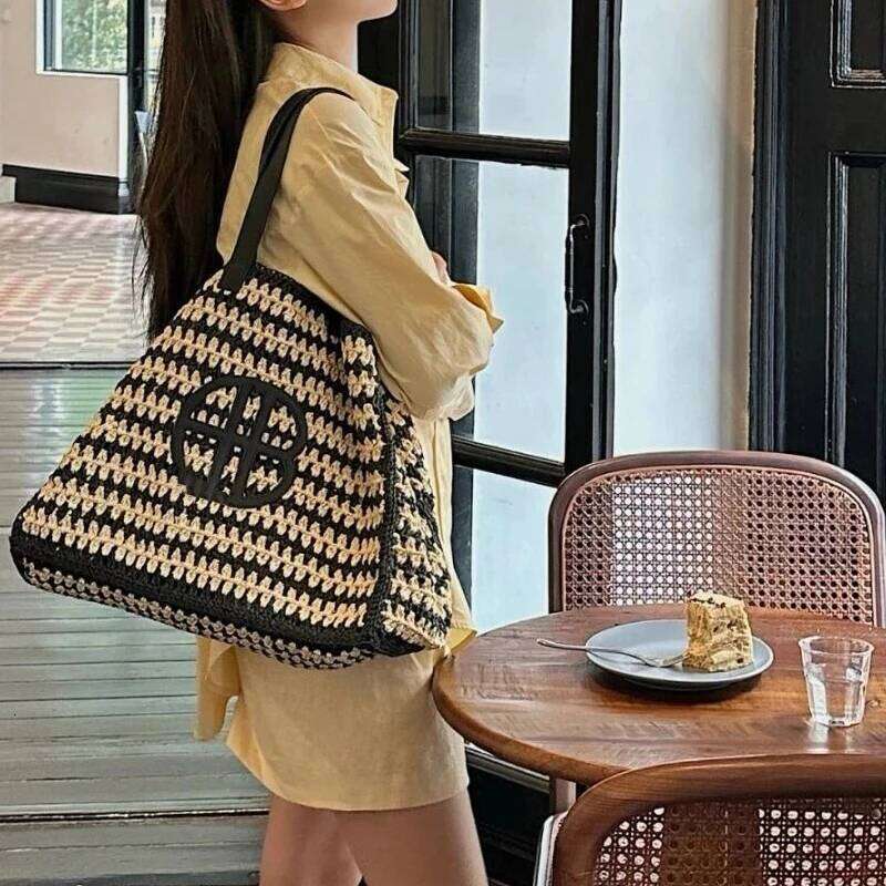 Straw Beach Tote Bags For Women Designer Handbags And Purses 2024 New In Fashion Handmade Weave Large Capacity Shoulder