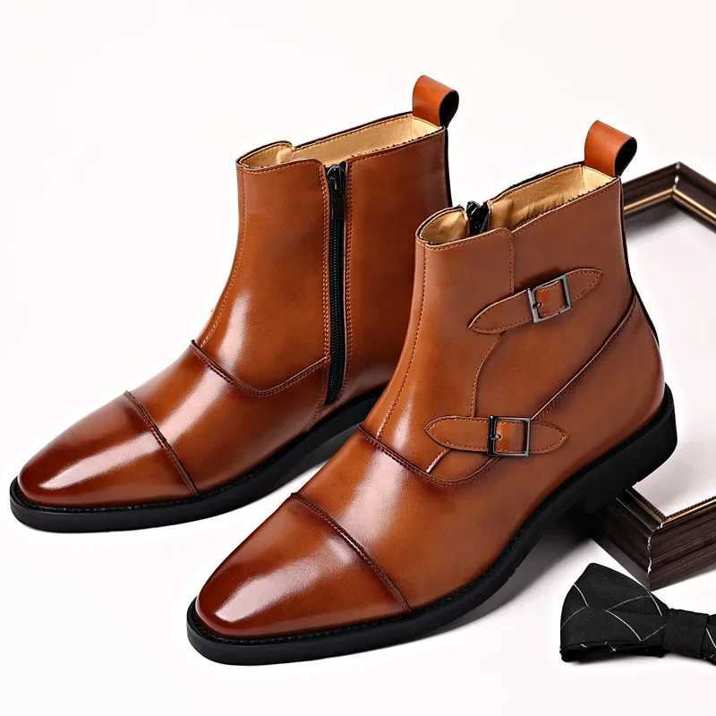 Mens Classic Retro Chelsea Boots Mens Fashion Leather Ankle Boot Men British Style Brogue Short Boots High-top Casual Shoes NewXJ250602