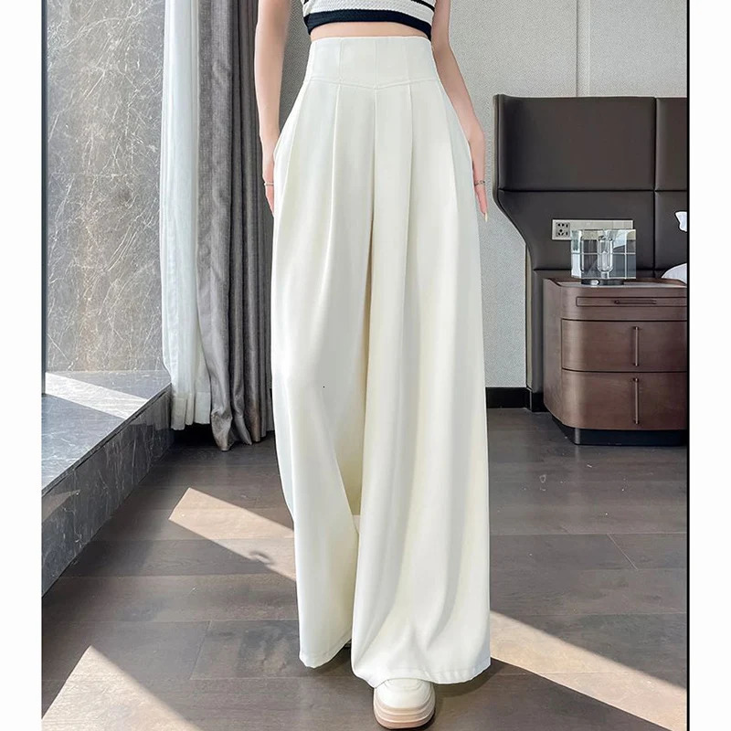 Spring Summer Female Concise High Waisted Pants Lady Korean Basic Slim Fit Suit Trousers Women Straight Leg Baggy Slacks 250603