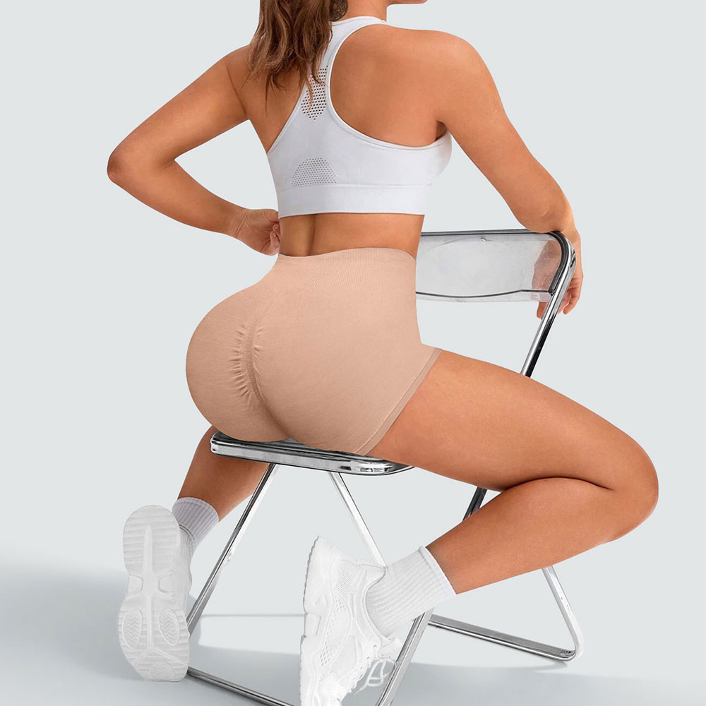 Sports Outdoor Fitness 260g High Elastic Nylon High Waist and Hip Lifting Solid Color Seamless Women's Shorts